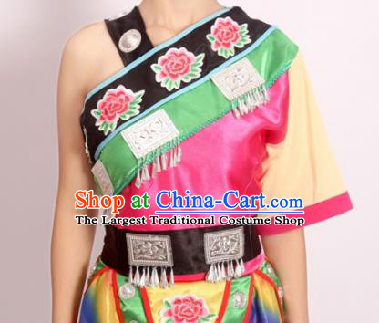 Chinese Yao Nationality Clothing Festival Dance Garments Dong Minority Folk Dance Rosy Dress Ethnic Woman Outfits