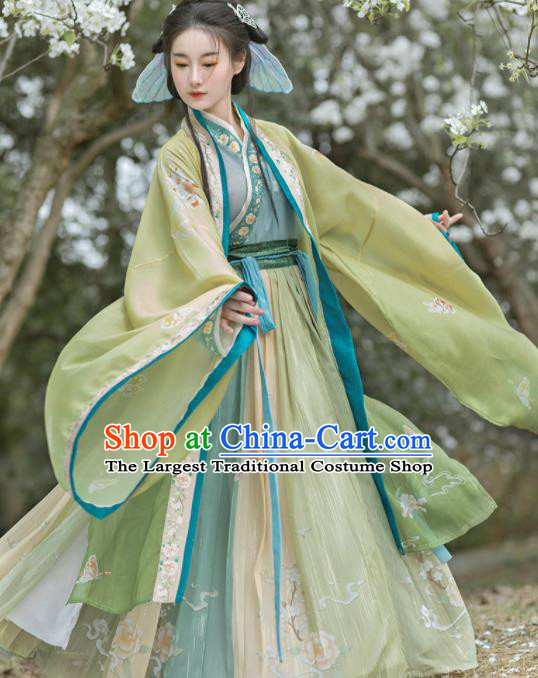 China Song Dynasty Imperial Consort Historical Clothing Ancient Court Woman Garment Costumes Traditional Green Hanfu Dress Apparels