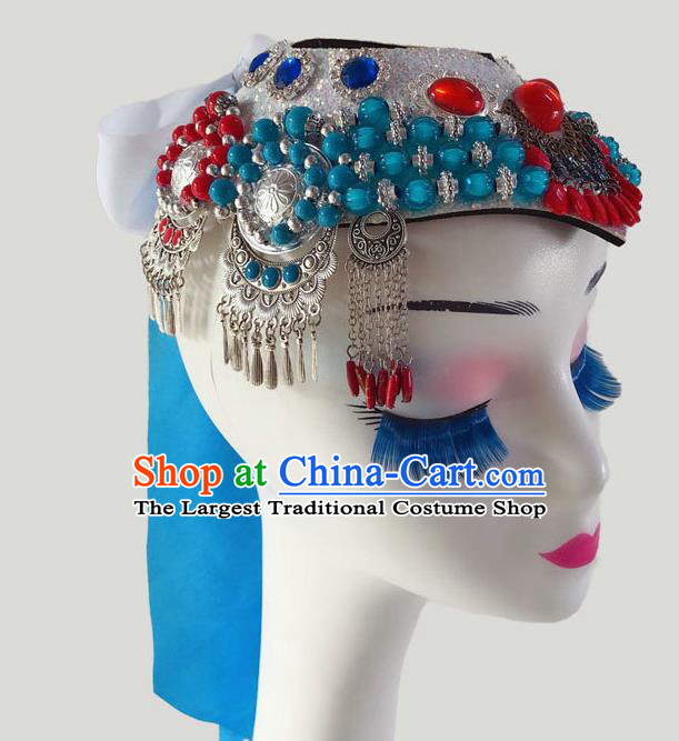 China Minority Bowl Dance Golden Headpiece Mongolian Ethnic Performance Headdress Mongol Nationality Dance Hair Accessories