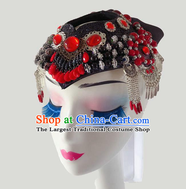 China Mongol Nationality Folk Dance Hair Accessories Minority Bowl Dance Headpiece Mongolian Ethnic Performance Headdress