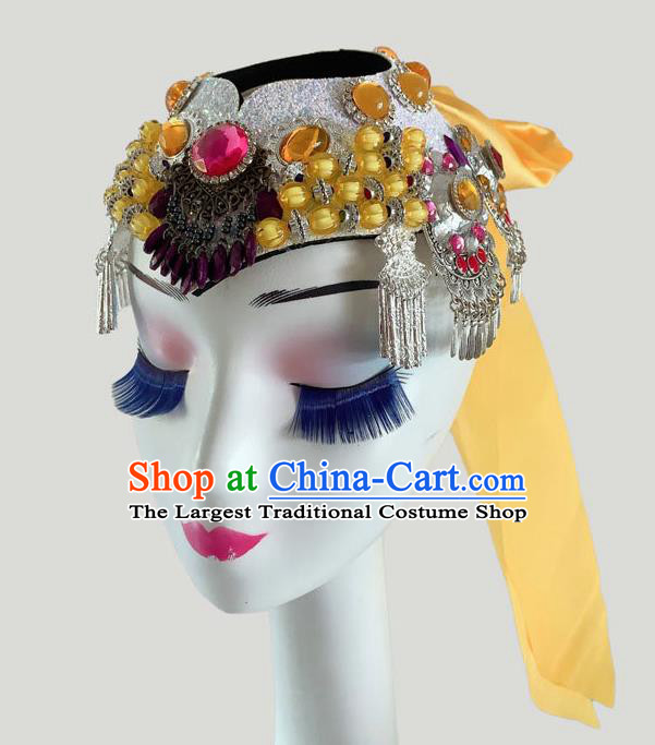 China Mongolian Ethnic Performance Headdress Mongol Nationality Folk Dance Hair Accessories Minority Bowl Dance Headpiece