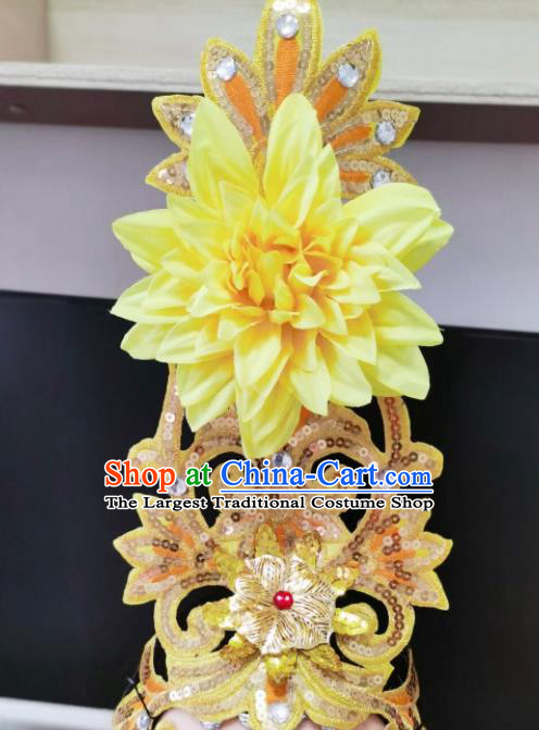 Chinese Opening Dance Yellow Peony Hair Crown Woman Group Dance Hair Accessories Stage Performance Headdress Modern Dance Headpiece
