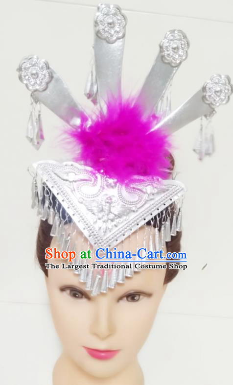 China Hmong Ethnic Performance Headpieces Miao Nationality Folk Dance Hair Accessories Xiangxi Minority Dance Hair Crown