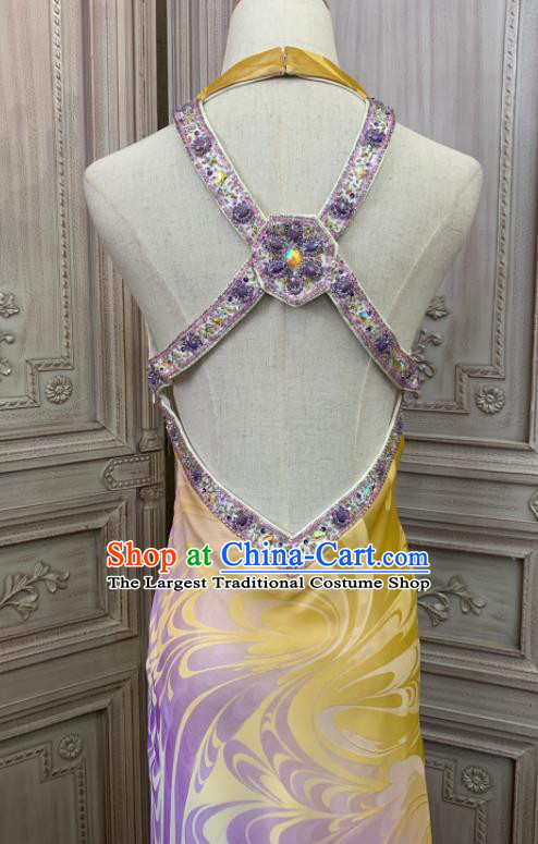 Top Lilac Chiffon Full Dress Ballroom Dance Clothing European Party Vintage Garment Costume Annual Meeting Formal Attire