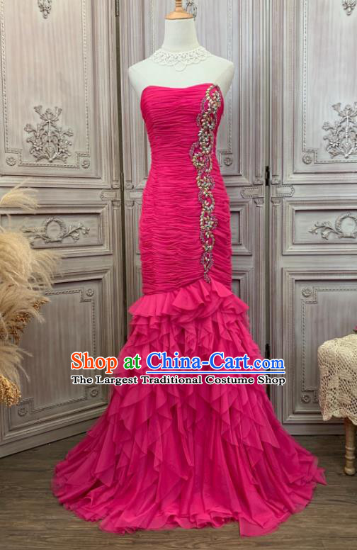 Top Waltz Dance Clothing European Princess Garment Costume Annual Meeting Formal Attire Wedding Rosy Veil Fishtail Full Dress