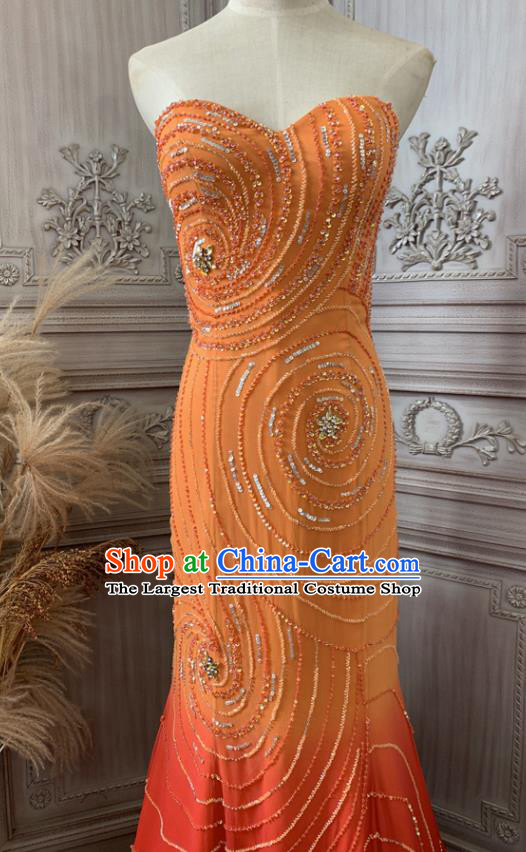 Top Annual Meeting Formal Attire Wedding Orange Full Dress Waltz Dance Clothing European Princess Garment Costume