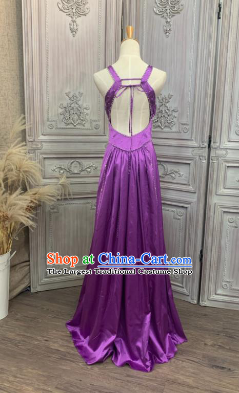 Top Compere Performance Clothing European Court Garment Costume Annual Meeting Purple Satin Formal Attire Wedding Full Dress
