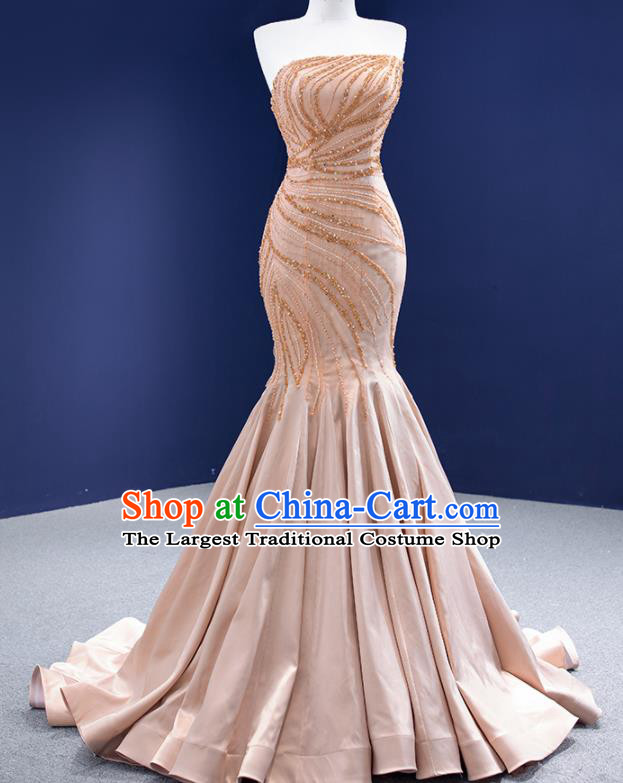 Custom Stage Performance Garment Costume Bridal Gown Wedding Dress Bride Champagne Fishtail Dress