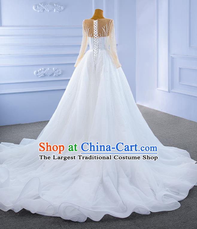 Custom Wedding Dress Bride White Trailing Dress Stage Performance Garment Costume Luxury Bridal Gown
