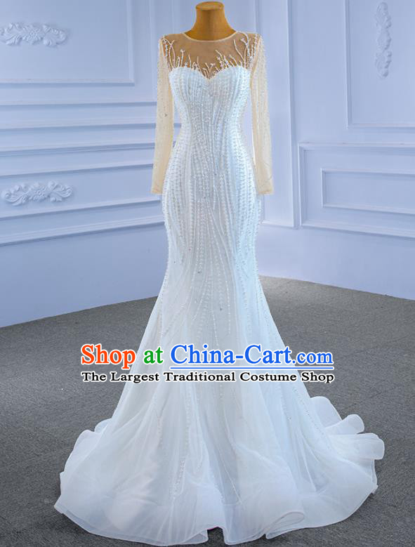 Custom Wedding Dress Bride White Trailing Dress Stage Performance Garment Costume Luxury Bridal Gown
