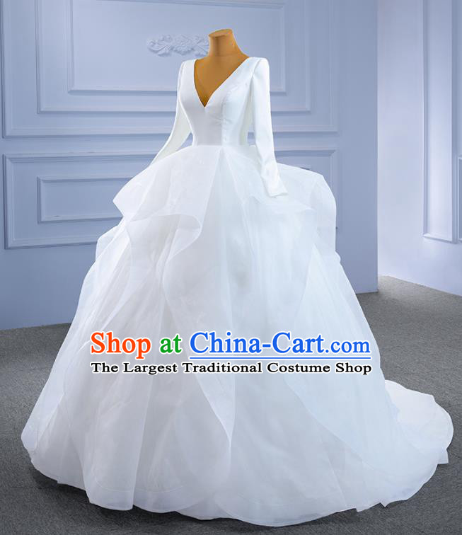 Custom Luxury Bridal Gown Wedding Dress Bride White Trailing Dress Stage Performance Garment Costume