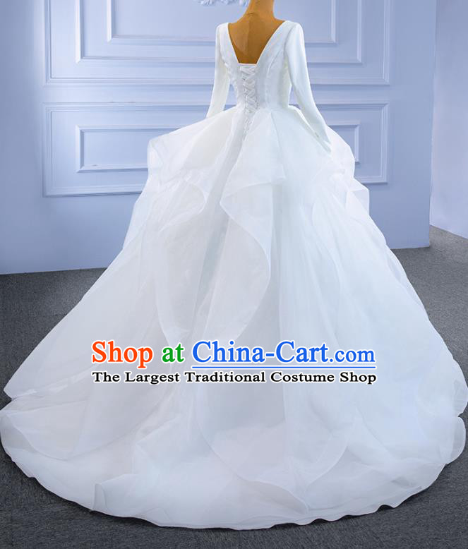 Custom Luxury Bridal Gown Wedding Dress Bride White Trailing Dress Stage Performance Garment Costume