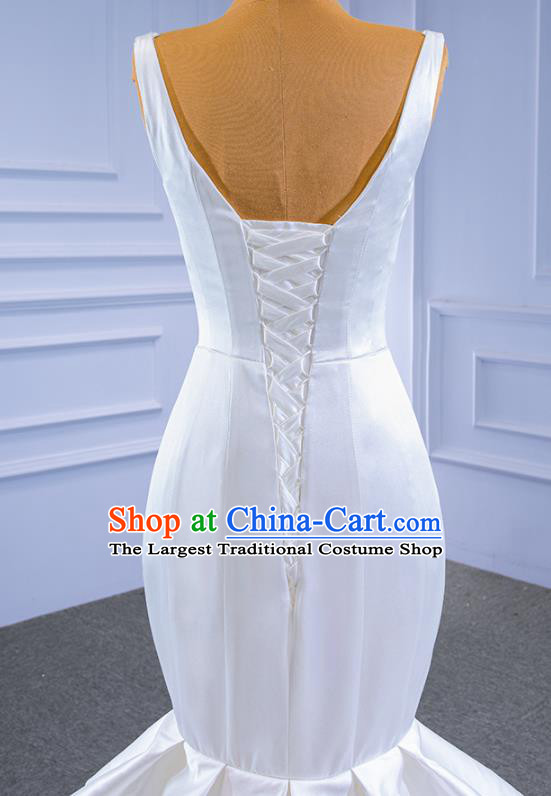Custom Stage Performance Garment Costume Luxury Bridal Gown Wedding Dress Bride White Satin Fishtail Dress