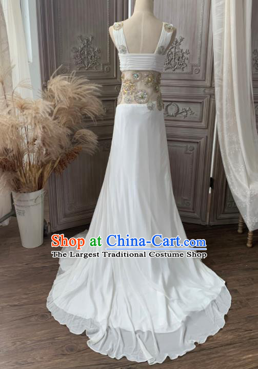 Top Wedding White Full Dress Compere Performance Clothing European Court Garment Costume Annual Meeting Dance Formal Attire