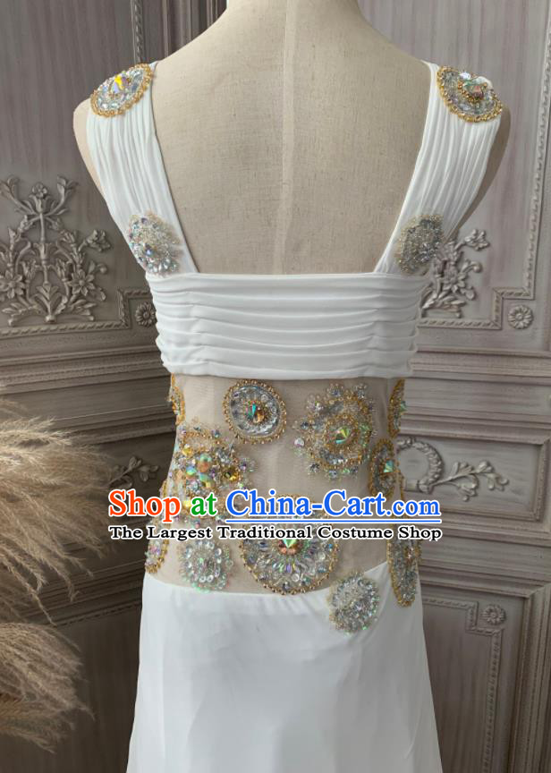 Top Wedding White Full Dress Compere Performance Clothing European Court Garment Costume Annual Meeting Dance Formal Attire