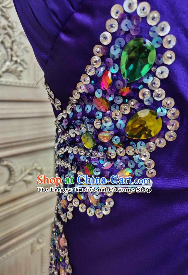Top Annual Meeting Dance Formal Attire Wedding Embroidery Diamante Royalblue Full Dress Compere Performance Clothing European Court Garment Costume