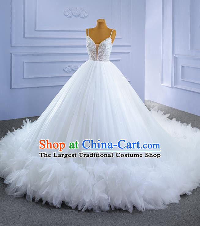 Custom Wedding Dress Formal Garment Bride White Veil Trailing Dress Stage Performance Costume Luxury Bridal Gown