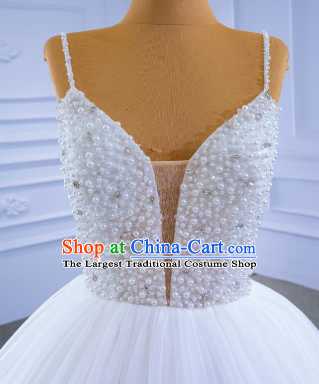 Custom Wedding Dress Formal Garment Bride White Veil Trailing Dress Stage Performance Costume Luxury Bridal Gown