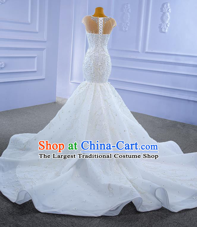 Custom Ceremony Formal Garment Bride Fishtail Dress Stage Performance Costume Luxury Trailing Bridal Gown Wedding Dress
