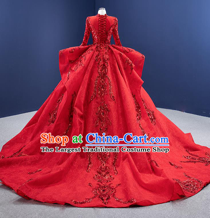 Custom Stage Show Costume Luxury Bridal Gown Embroidery Sequins Wedding Dress Ceremony Formal Garment Bride Red Trailing Dress