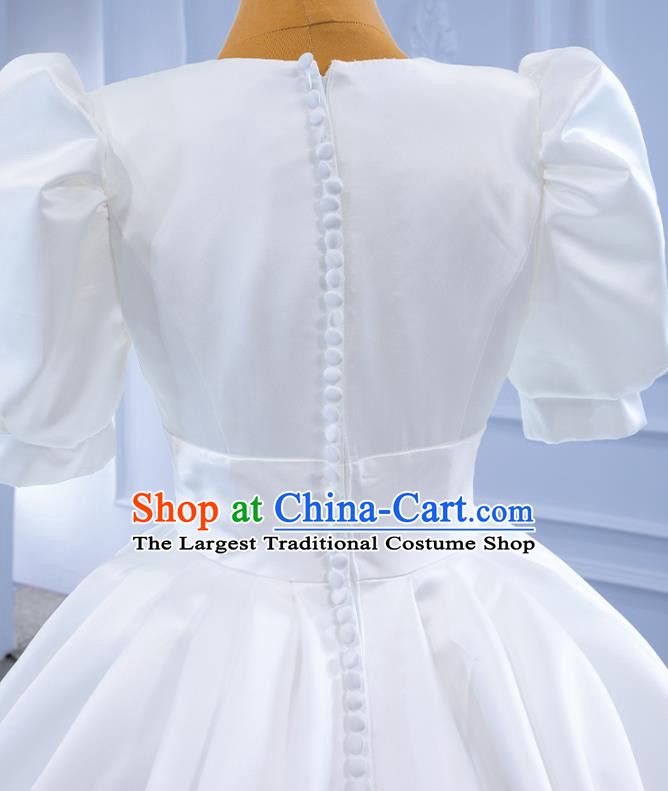 Custom Luxury Bridal Gown Vintage White Satin Wedding Dress Ceremony Formal Garment Bride Long Trailing Dress Stage Show Costume