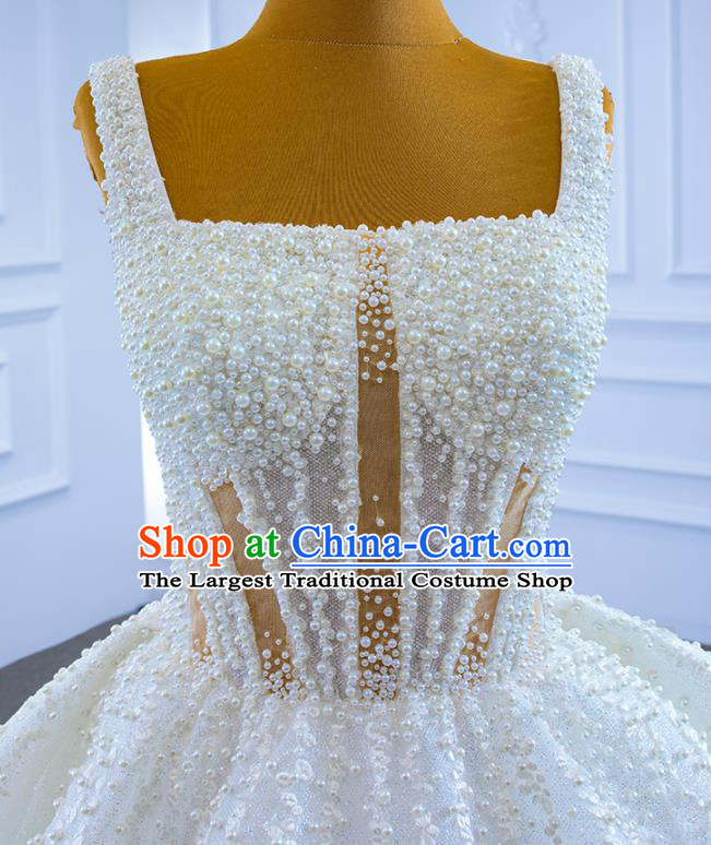 Custom Luxury Trailing Wedding Dress Ceremony Formal Garment Marriage Bride Embroidery Pearls Full Dress Catwalks Costume Compere Vintage Clothing