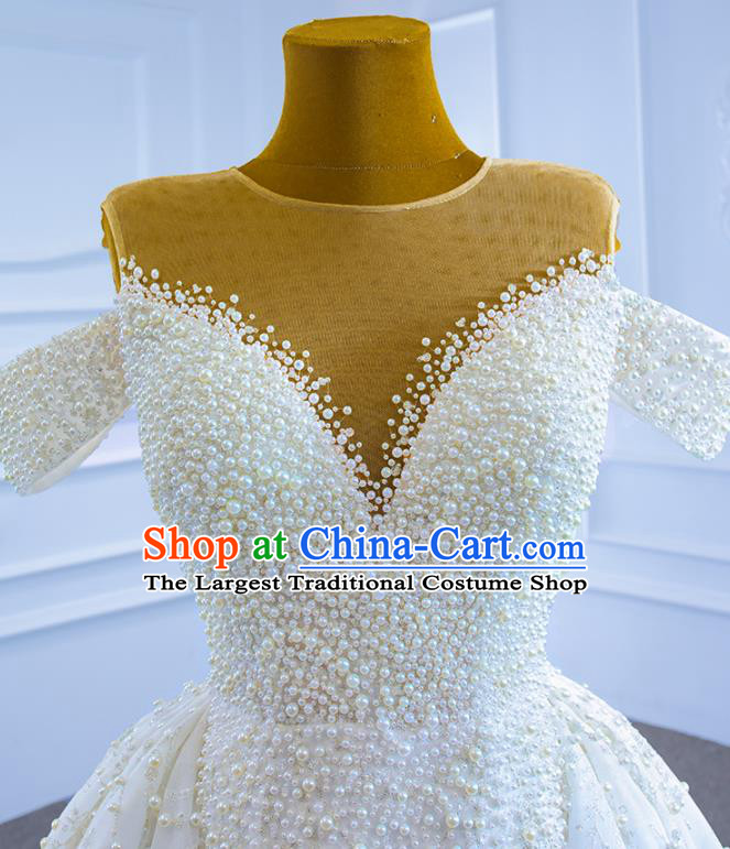 Custom Catwalks Costume Compere Vintage Clothing Luxury Embroidery Pearls Wedding Dress Ceremony Formal Garment Marriage Bride Trailing Full Dress