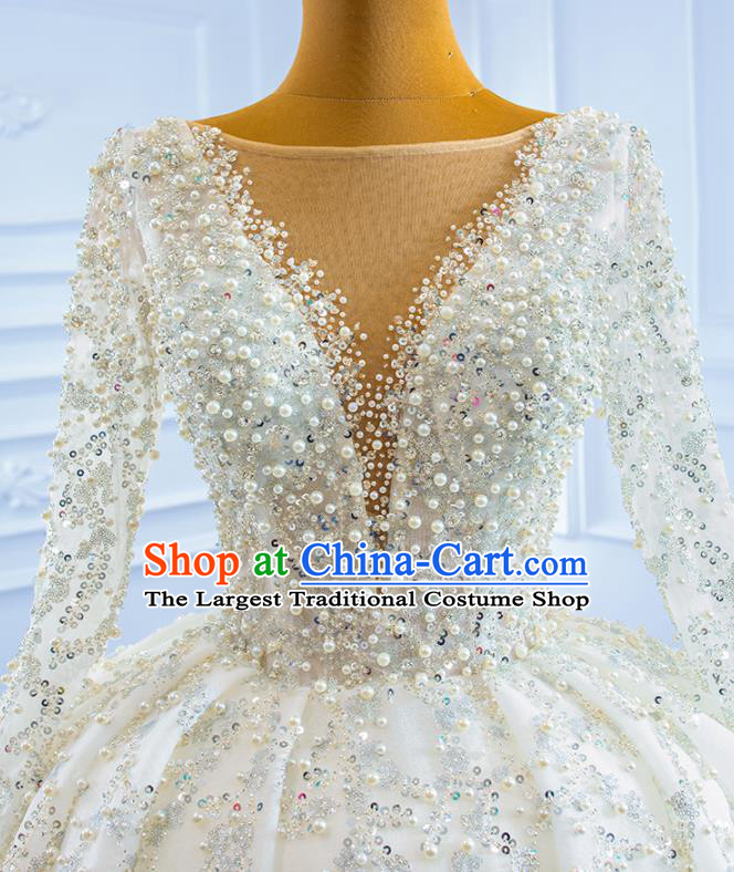 Custom Marriage Bride Trailing Full Dress Catwalks Formal Costume Compere Vintage Clothing Luxury Embroidery Pearls Wedding Dress Ceremony Garment