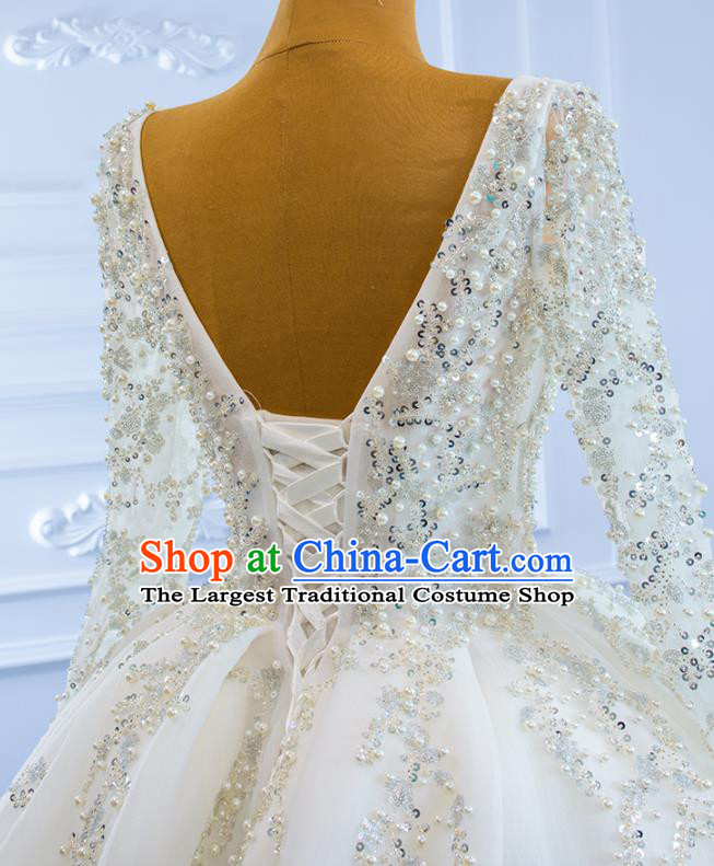 Custom Marriage Bride Trailing Full Dress Catwalks Formal Costume Compere Vintage Clothing Luxury Embroidery Pearls Wedding Dress Ceremony Garment