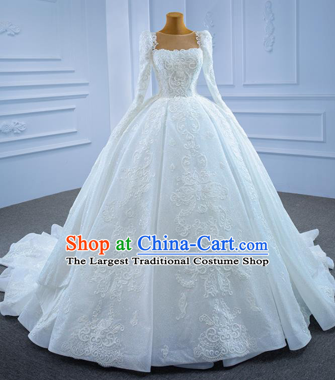 Custom Compere Clothing Vintage Luxury Wedding Dress Ceremony Formal Garment Bride Embroidery Lace Full Dress Stage Show Costume