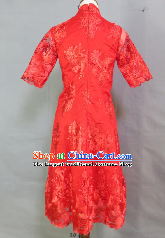 China Wedding Garment Costumes Classical Red Short Cheongsam Traditional Qipao Dress Bride Toasting Clothing