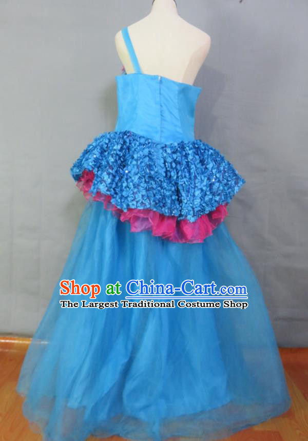 Custom Blue Wedding Dress Photography Clothing Modern Dance Fashion Costume Bride Full Dress