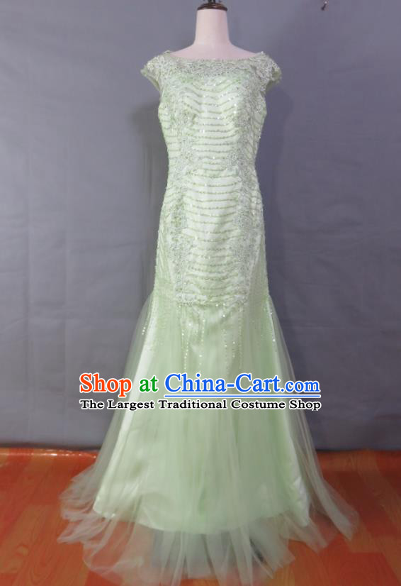 Top Compere Formal Attire Women Catwalks Garment Costume Annual Meeting Clothing Bridesmaid Light Green Full Dress