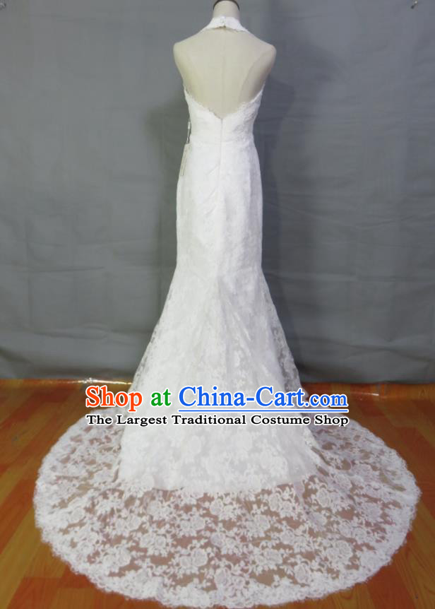 Custom Embroidery Lace Wedding Dress Photography Clothing Modern Dance Fashion Costume Bride White Trailing Full Dress