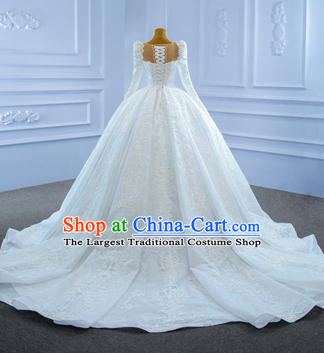 Custom Compere Clothing Vintage Luxury Wedding Dress Ceremony Formal Garment Bride Embroidery Lace Full Dress Stage Show Costume