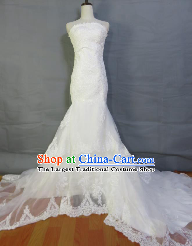 Custom Bride Luxury Trailing Full Dress Photography Clothing Embroidery White Wedding Dress Modern Dance Fashion Costume