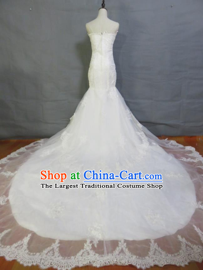 Custom Bride Luxury Trailing Full Dress Photography Clothing Embroidery White Wedding Dress Modern Dance Fashion Costume