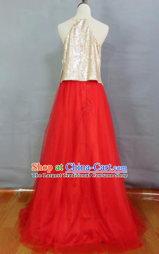 Top Christmas Performance Fashion Bridesmaid Red Full Dress Compere Formal Attire Women Catwalks Garment Costume Annual Meeting Clothing