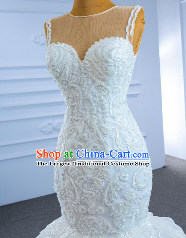 Custom Stage Show Costume Compere Clothing Vintage Luxury Fishtail Wedding Dress Ceremony Formal Garment Bride Embroidery Lace Full Dress