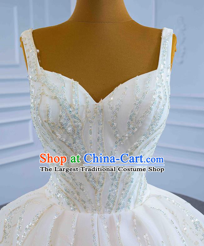 Custom Marriage Bride Full Dress Catwalks Formal Costume Compere Vintage Clothing Luxury White Trailing Wedding Dress Ceremony Embroidery Sequins Garment