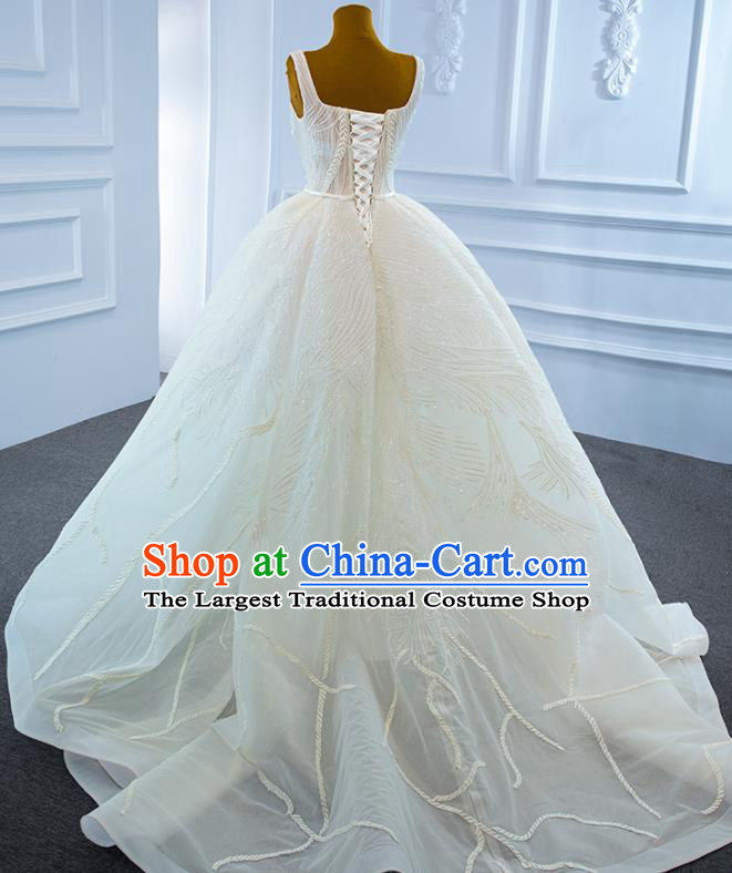 Custom Marriage Bride White Trailing Full Dress Catwalks Formal Costume Ceremony Vintage Clothing Luxury Wedding Dress Compere Garment