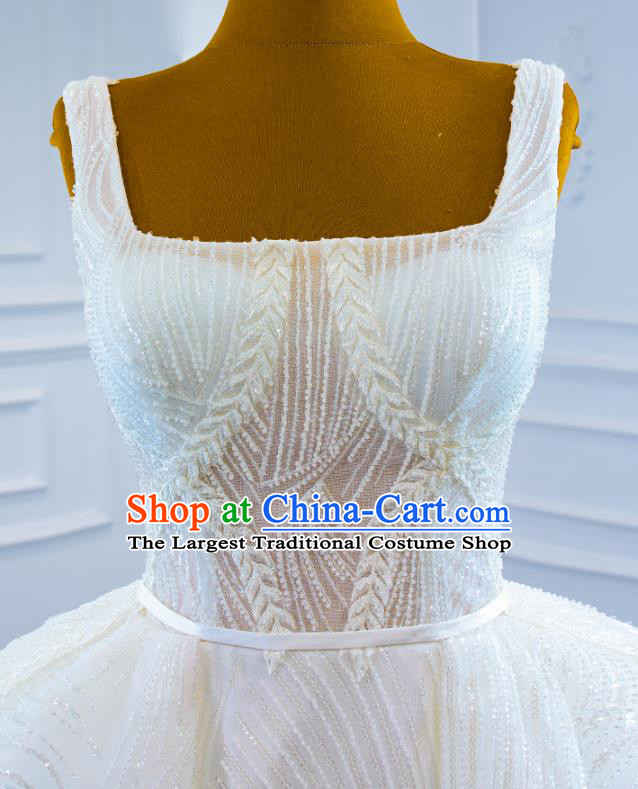 Custom Marriage Bride White Trailing Full Dress Catwalks Formal Costume Ceremony Vintage Clothing Luxury Wedding Dress Compere Garment