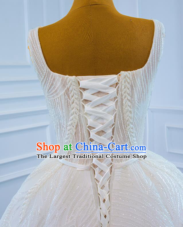 Custom Marriage Bride White Trailing Full Dress Catwalks Formal Costume Ceremony Vintage Clothing Luxury Wedding Dress Compere Garment