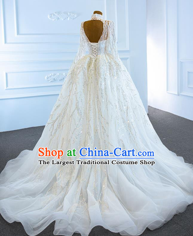 Custom Ceremony Compere Clothing Luxury Embroidery Sequins Wedding Dress Vintage Formal Garment Marriage Bride Trailing Full Dress Catwalks Princess Costume