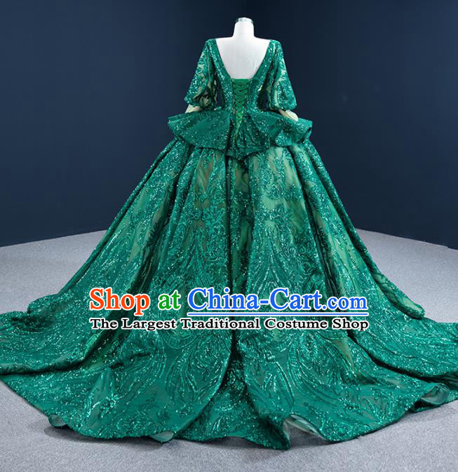 Custom Ceremony Compere Clothing Luxury Embroidery Green Sequins Wedding Dress Vintage Formal Garment Bride Full Dress Catwalks Princess Costume