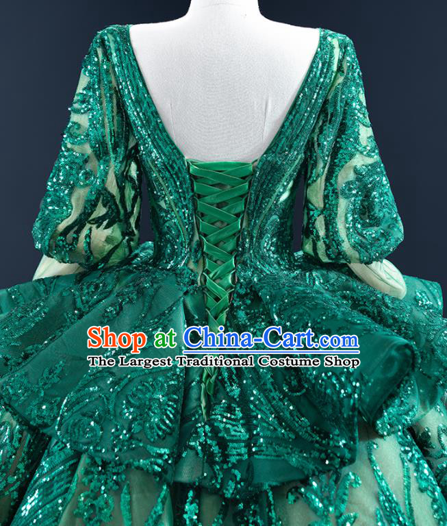 Custom Ceremony Compere Clothing Luxury Embroidery Green Sequins Wedding Dress Vintage Formal Garment Bride Full Dress Catwalks Princess Costume
