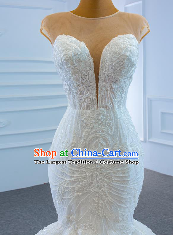 Custom Luxury Fishtail Wedding Dress Vintage Formal Garment Bride Embroidery Beads Full Dress Catwalks Princess Costume Ceremony Compere Clothing