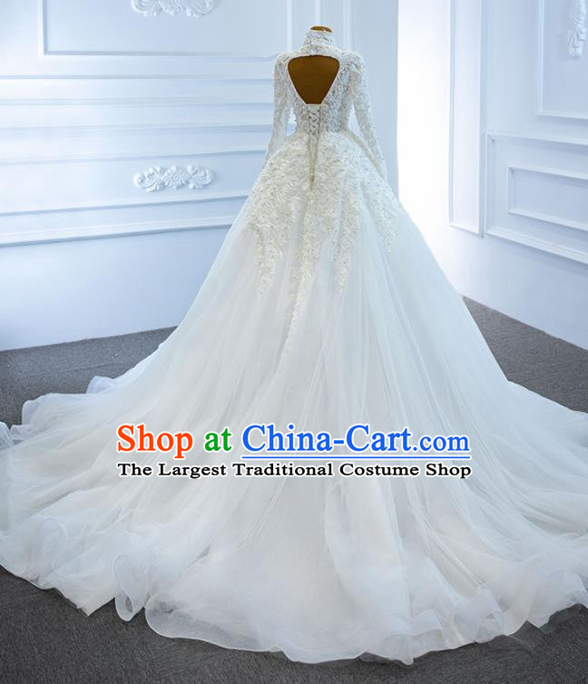 Custom Vintage Trailing Wedding Dress Luxury Formal Garment Bride Embroidery Pearls Full Dress Catwalks Princess Costume Ceremony Compere Clothing