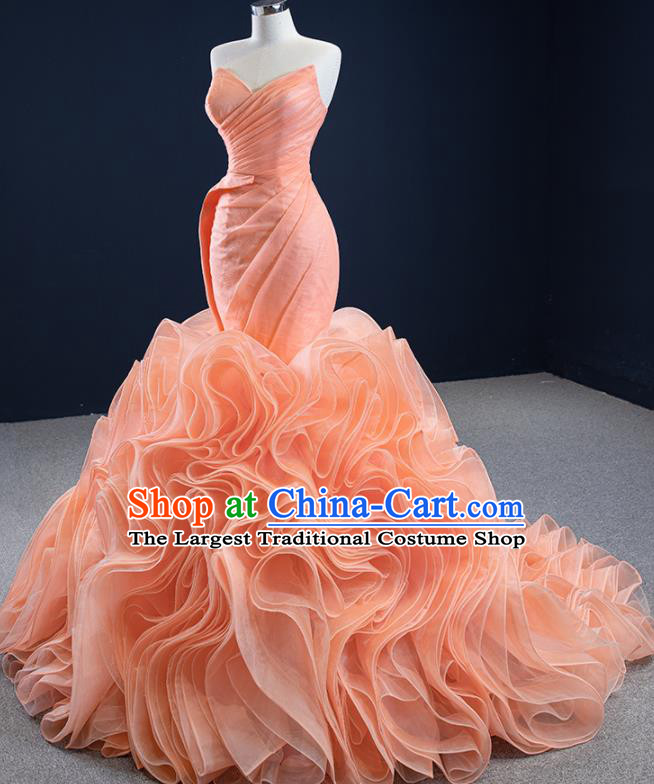 Custom Vintage Flowers Fishtail Wedding Dress Luxury Formal Garment Compere Orange Full Dress Catwalks Princess Costume Ceremony Bride Clothing