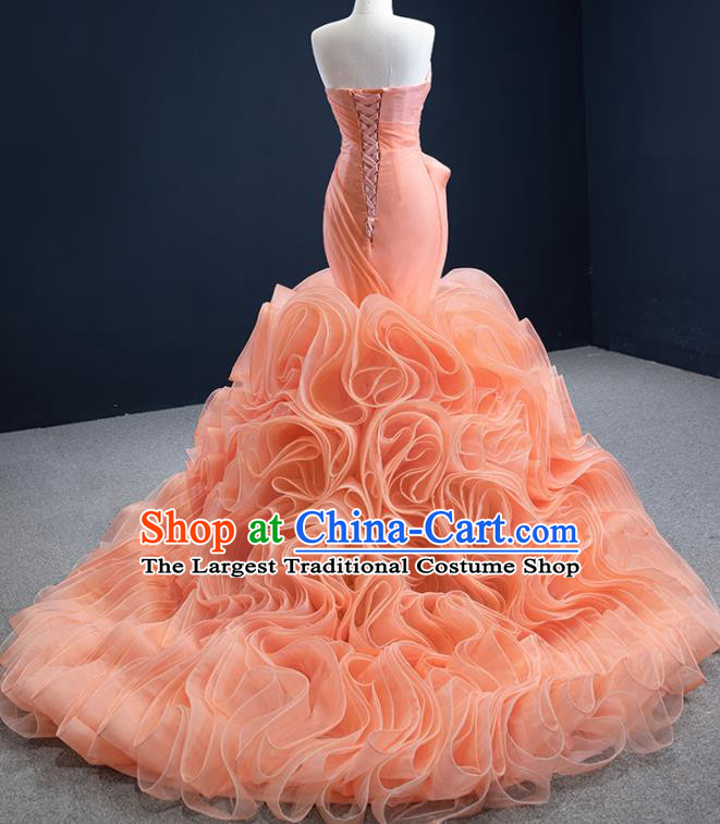 Custom Vintage Flowers Fishtail Wedding Dress Luxury Formal Garment Compere Orange Full Dress Catwalks Princess Costume Ceremony Bride Clothing